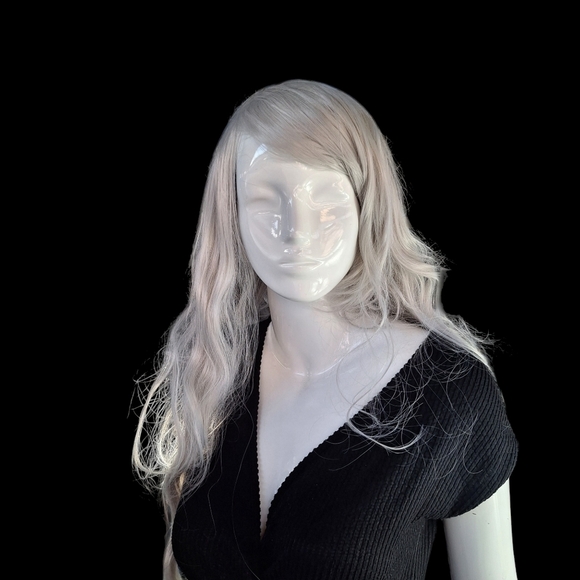 Platinum Salt & Pepper Layered Look White Color Long Hair With Wave/Wear My Wig - Picture 3 of 13